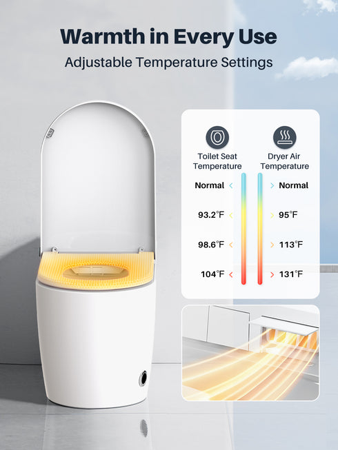 Bazyths Smart Toilet with Bidet, Auto Open/Close, Foot Touch Flush, Dryer, Heated Seat, Dual Flushes, Elongated One-Piece Design, ZYL9