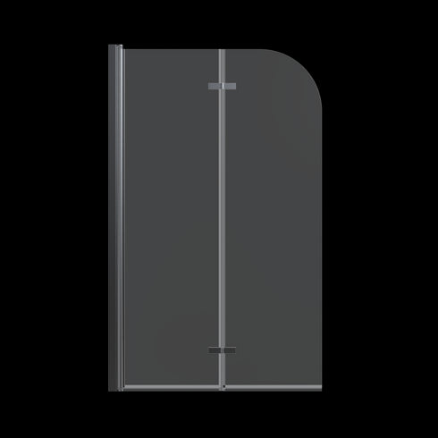 Matte Black Frameless Folding Pivot Bathtub Door with Clear Tempered Glass, 34' W x 58' H, Reversible Installation