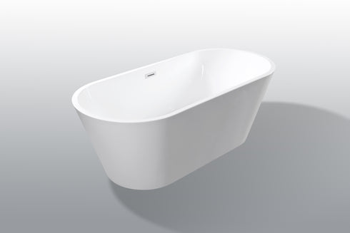 59" Acrylic Freestanding Bathtub, Stand Alone Soaking Tub, Glossy White Acrylic, Toe-tap Chrome Drain, cUPC Certified