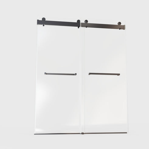 Frameless Double Sliding Soft-Close Shower Door with Matte Black Finish and 3/8 inches Tempered Glass, 56-60 inches W x 76 inches H