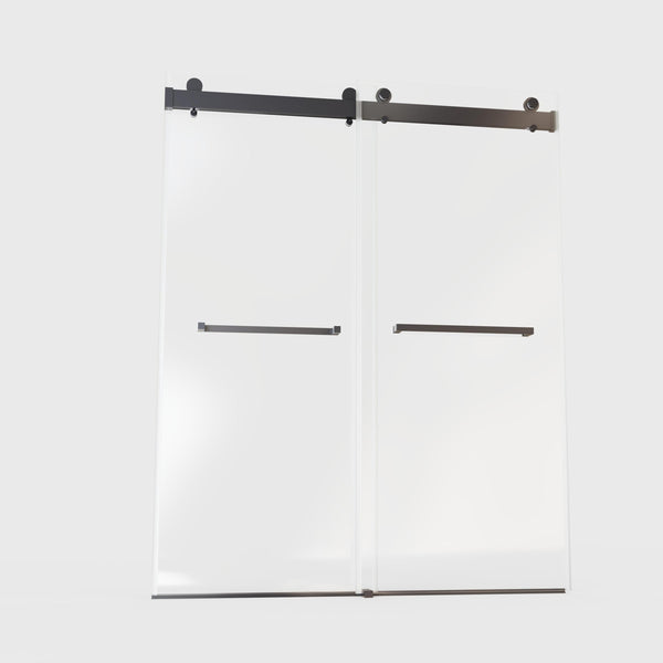 Frameless Double Sliding Soft-Close Shower Door with Matte Black Finish and 3/8 inches Tempered Glass, 56-60 inches W x 76 inches H