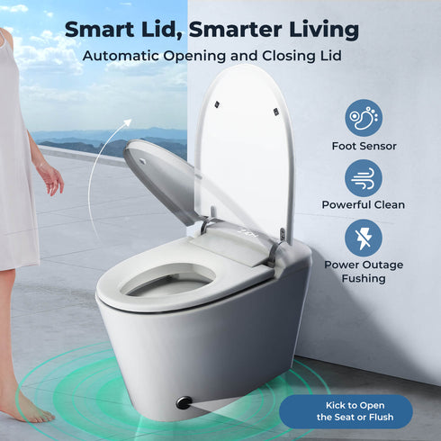 Smart Bidet Toilet with Built-in Tank & Foam Shield, Auto Open/Close Foot Sensor Flush Dryer Heated Seat Soft Close Elongated One-Piece Design, 12 in. Rough In, 110V-120V (ZYS1)