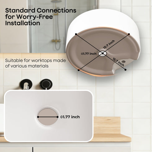 Bazyths Vessel Sink Bathroom Sink Restroom Sink Round Washbasin Above Counter White Porcelain Ceramic Modern Vanity Sink Art Basin Sink for Café Restaurant Washroom 16.1"L x 16.1"W x 5.7"H