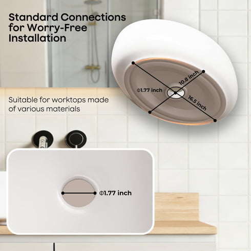 Bazyths Vessel Sink Bathroom Sink Restroom Sink Oval Washbasin Above Counter White Porcelain Ceramic Modern Vanity Sink Art Basin Sink for Bathrooms Café Restaurant Washroom 19.1"L x 13.4"W x 5.7"H