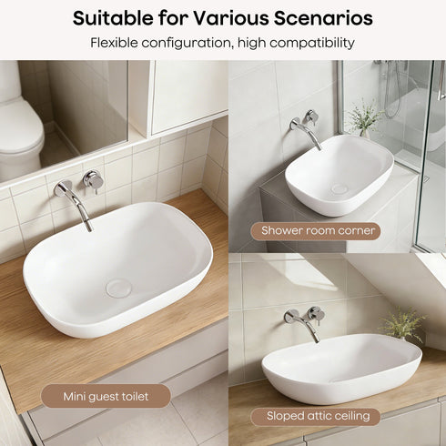 Bazyths Vessel Sink Bathroom Sink Restroom Sink Rectangle Above Counter White Porcelain Ceramic Modern Vanity Sink Art Basin Sink for Guest/Apartment Bathrooms 18.1"L x 13.2"W x 5.3"H