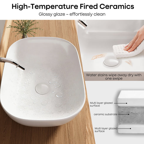 Bazyths Vessel Sink Bathroom Sink Restroom Sink Rectangle Above Counter White Porcelain Ceramic Modern Vanity Sink Art Basin Sink for Guest/Apartment Bathrooms 18.1"L x 13.2"W x 5.3"H