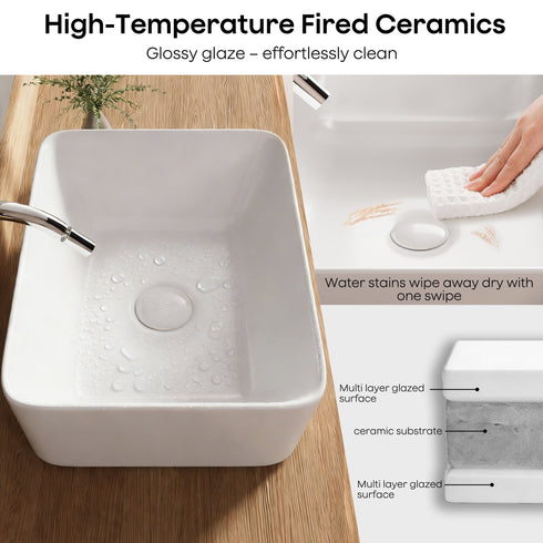 Bazyths Small Vessel Sink Bathroom Sink Restroom Sink Rectangle Above Counter White Porcelain Ceramic Modern Vanity Sink Art Basin Sink Mini Sink for Small/Apartment Bathrooms 15.7"L x 11.8"W x 5.1"H
