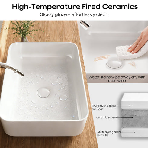 Bazyths Small Vessel Sink Bathroom Sink Restroom Sink Rectangle Above Counter White Porcelain Ceramic Modern Vanity Sink Art Basin Sink Mini Sink for Guest/Apartment Bathrooms 15.9"Lx12"Wx5.5"H