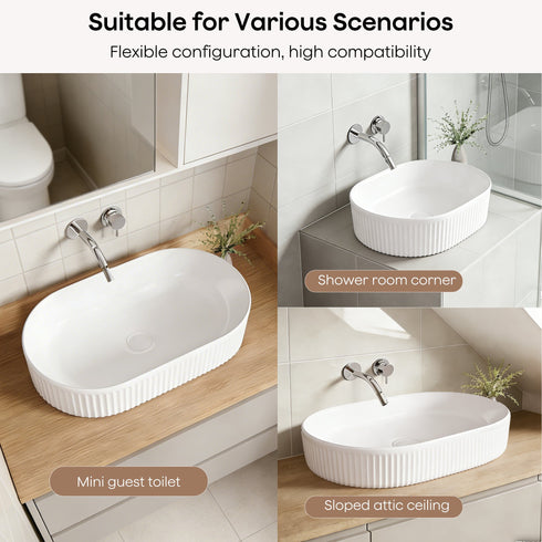 Bazyths Small Vessel Sink Bathroom Sink Restroom Sink Rectangle Above Counter White Porcelain Ceramic Modern Vanity Sink Art Basin Sink Mini Sink for Small/Apartment Bathrooms 19.3"L x 12.2"W x 5.1"H