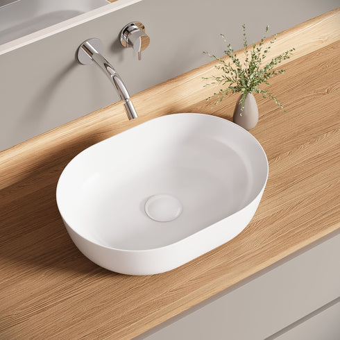 Bazyths Vessel Sink Bathroom Sink Restroom Sink Oval Washbasin Above Counter White Porcelain Ceramic Modern Vanity Sink Art Basin Sink for Guest Bathrooms Restaurant Washroom 19.7"L x 14.2"W x 5.1"H