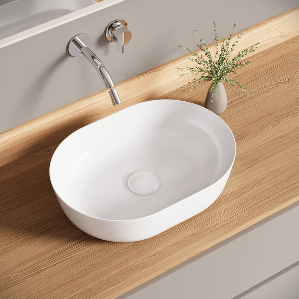 Bazyths Vessel Sink Bathroom Sink Restroom Sink Oval Washbasin Above Counter White Porcelain Ceramic Modern Vanity Sink Art Basin Sink for Guest Bathrooms Restaurant Washroom 19.7"L x 14.2"W x 5.1"H