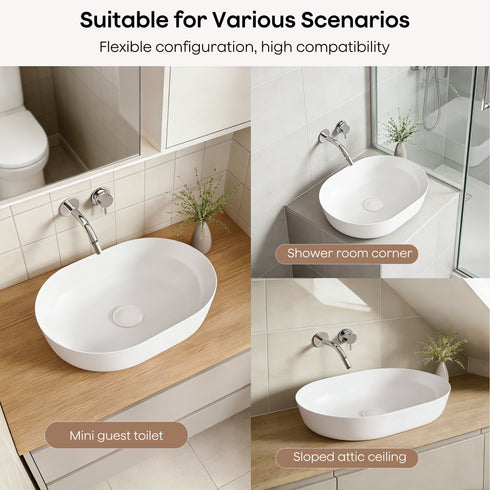 Bazyths Vessel Sink Bathroom Sink Restroom Sink Oval Washbasin Above Counter White Porcelain Ceramic Modern Vanity Sink Art Basin Sink for Guest Bathrooms Restaurant Washroom 19.7"L x 14.2"W x 5.1"H