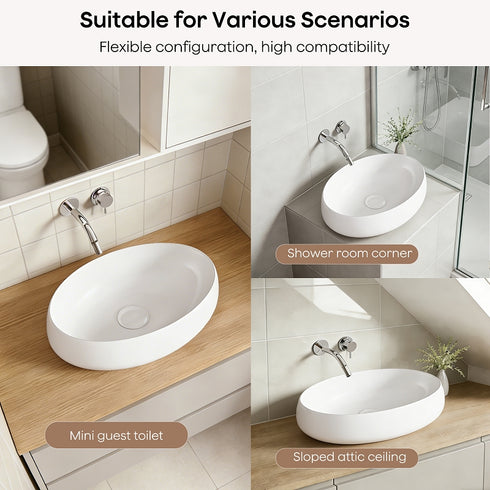 Bazyths Vessel Sink Bathroom Sink Restroom Sink Oval Washbasin Above Counter White Porcelain Ceramic Modern Vanity Sink Art Basin Sink for Bathrooms Café Restaurant Washroom 19.1"L x 13.4"W x 5.7"H