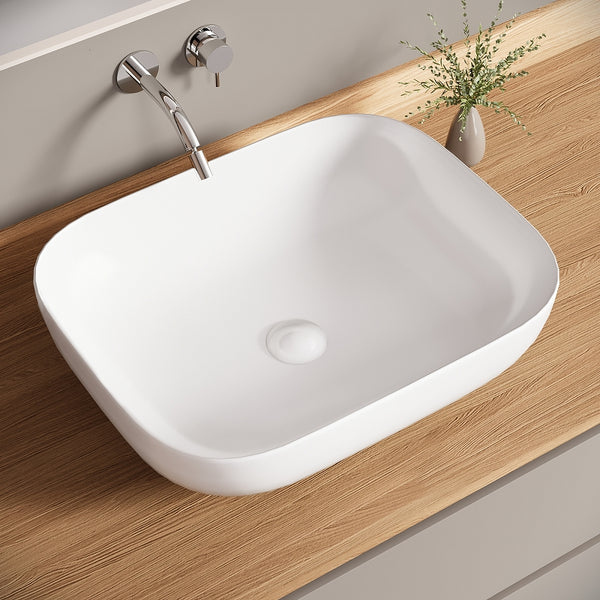 Bazyths Vessel Sink Bathroom Sink Restroom Sink Rectangle Above Counter White Porcelain Ceramic Modern Vanity Sink Art Basin Sink for Guest/Apartment Bathrooms 19.7"L x 15.7"W x 5.5"H